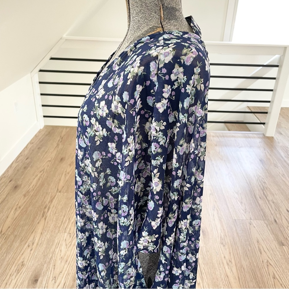NWT LC Lauren Conrad, blue and purple duster, kimono beach cover-up floral print - Picture 7 of 9